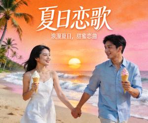 爱情剧《夏日恋歌》浪漫场景宣传海报